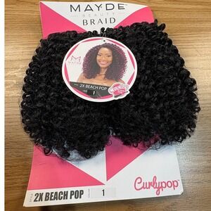 Mayde Beauty 2X Beach Pop CurlyPop Crochet Braid Hair Color 1 Jet Black NEW